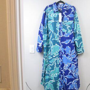 NWT Maeve Soren Long Sleeve Shirt Dress 2X Blue Motif Anthropologie $148